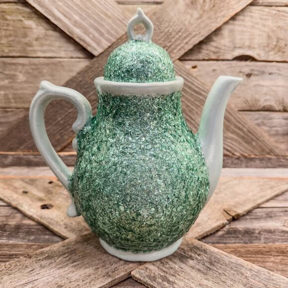 Cracker Barrel, “Seasons of Peace”, Decorative Glittery Green Tea Pot, 9” - Picture 5 of 7